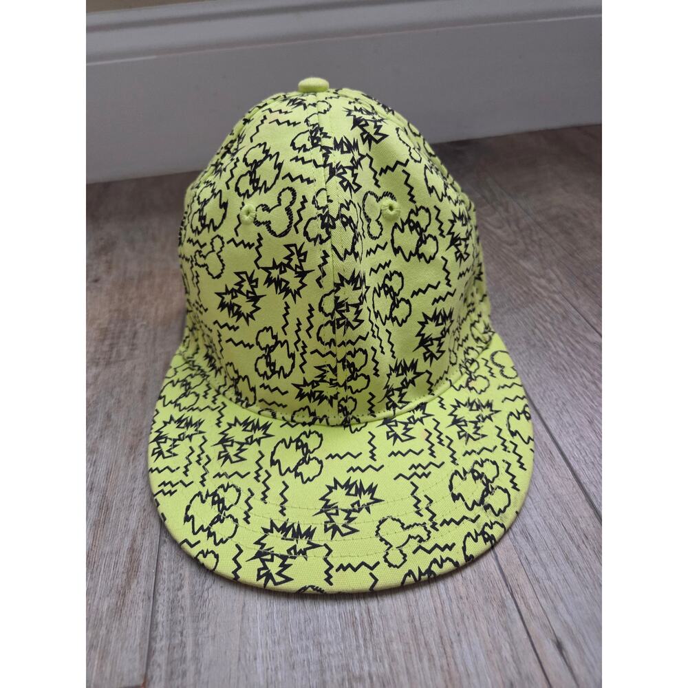 Disney Parks Mickey Mouse Neon Green‎ Black Electric Doodle Snapback Hat Adult